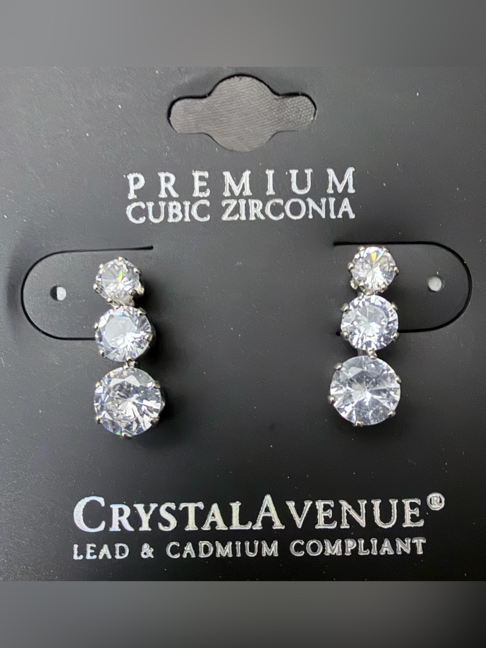 NWT Crystal Avenue Silver-Tone Three-Stone Clear Cubic Zirconia Drop Earrings